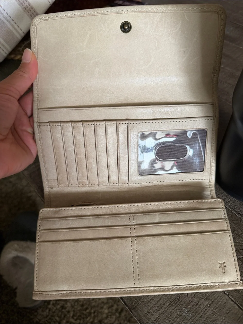 Frye Light Beige Leather Fold-Over Wallet - Picture 12 of 13